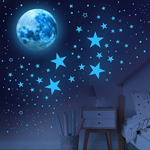 512 Stück Leuchtende für Kinderzimmer, Leuchtsterne Selbstklebend, Mond und Sterne Wandsticker Mädchen Jungen Aufkleber für Kinder Kindergarten Schlafzimmer Wohnzimmer Sternenhimmel Babyzimmer