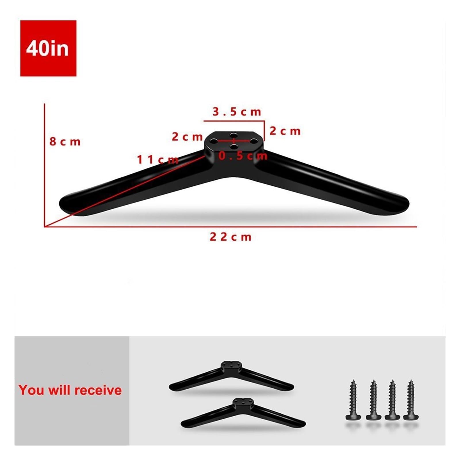 Supporto per TV nero, staffa base universale per soggiorno, base per TV, gambe con viti con cuscinetti antiscivolo, piede da tavolo per televisore (32 - con cuscinetto antiscivolo)