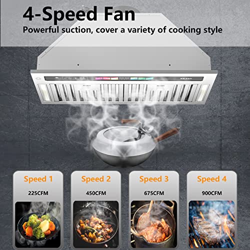 Brano 30 Inch Insert Range Hood With Voice/Gesture/Touch Control, 900 Cfm Built-In Kitchen Vent Hood, Stainless Steel Stove Hood With 4 Speed Exhaust Fan, Ducted/Ductless Convertible #TOP4