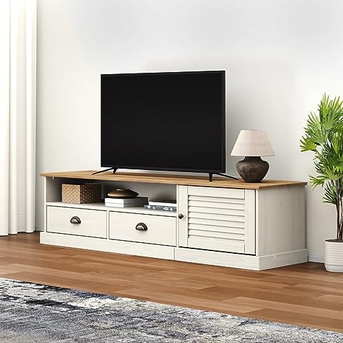 Générique Meuble TV Vigo Blanc 156x40x40 cm Bois Massif de pin,Meubles, Meubles TV,353173