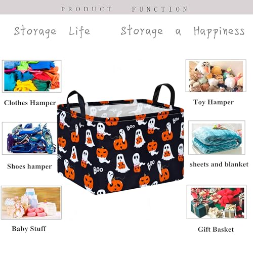 Image of Pumpkin Pattern Storage Basket Gift Shelf Basket Storage Bin, Nursery Basket Organizer Box for With Handles for Room Deco