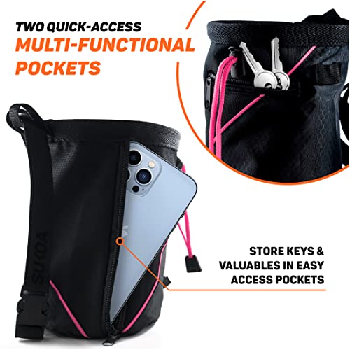 Sukoa Chalk Bag For Rock Climbing - Bouldering Chalk Bag Bucket With Quick-Clip Belt And 2 Large Zippered Pockets - Rock Climbing Gear Equipment #TOP2