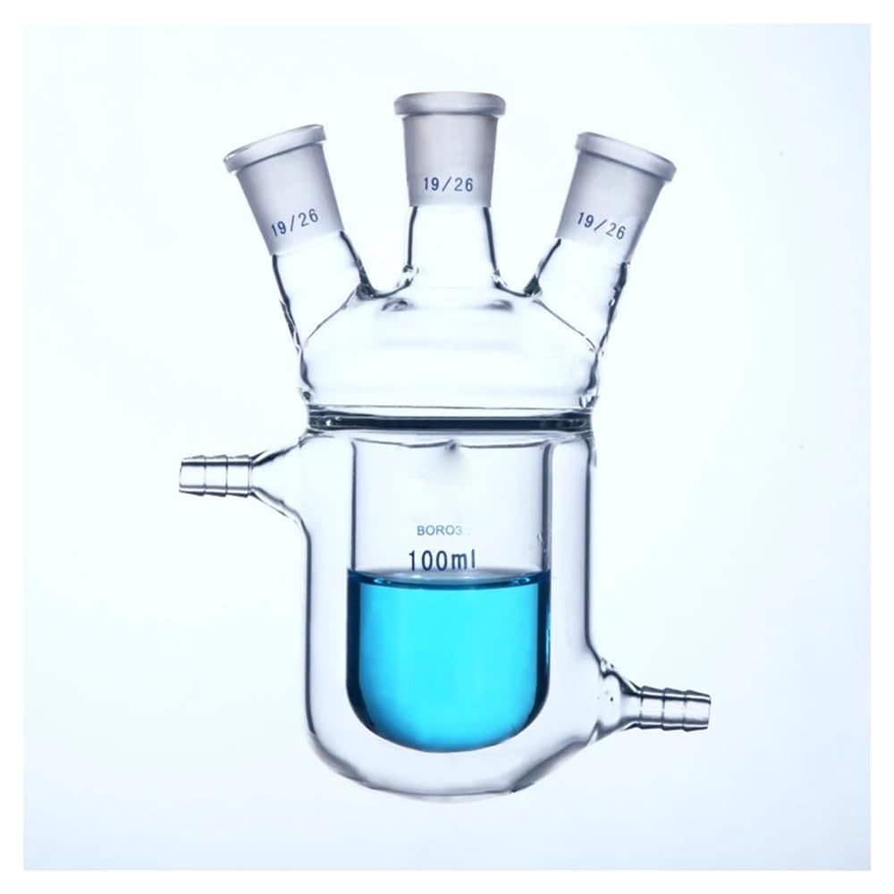 Vetreria da laboratorio Reattori pilota in camicia a tre colli, pallone in vetro borosilicato a parete spessa, laboratorio(100ml 24x24x24)