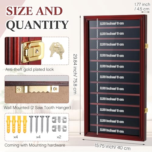Image of Silipull Military Challenge Coin Display Case Wood Medal Wall Mount Lockable Cabinet Rack Holder Shadow Box for Casino Poker Chips Souvenirs
