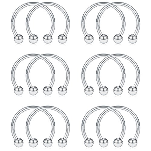 SCERRING 12PCS 316L Stainless Steel 16G Circular Barbells Eyebrow Lip Ear Tragus Horseshoe Hoop Rings 6-12mm