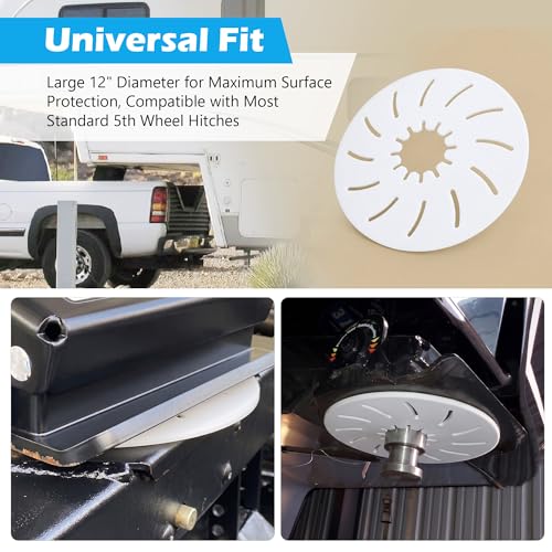 Image of 5th Wheel Hitch Lube Plate 12 Inch White (2 Pack) - RV Camper Trailer Kingpin Friction Pad - No Grease Needed, Silences Squeaks & Protects Hitch Head - Universal Fit
