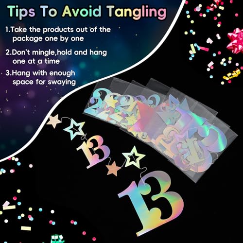 Image of Eucutur Iridescent 13th Birthday Decorations for Girls Boys, Pre-Strung Glitter Twinkle Number Vintage 2013 13 Years Old Hanging Streamer Banner Party Supplies, Happy Thirteen Official Teenager Decor