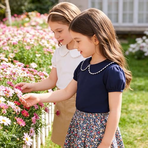Image of LYSMuch Girl Short Sleeve Peter Pan Collar Shirt Kid School Polo Shirt