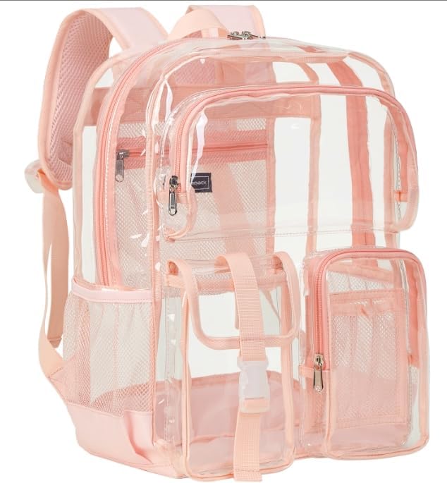 Vorspack Clear Backpack for School - Heavy Duty Transparent Bookbag for Girls Boys Extra Large See Through backpacks for Work, College, Travel - Pink