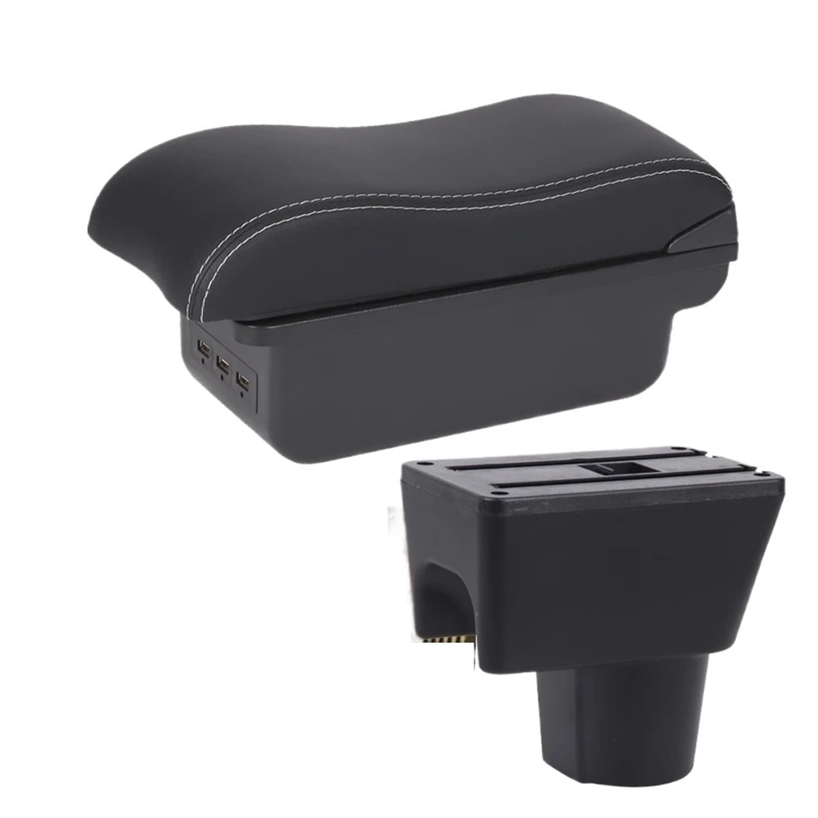 UMDJJU For Duster 2010-2018 Car Armrest Storage Box Accessories Interior Details Car Centre Console Armrest Box(B3 Black white 3USB)