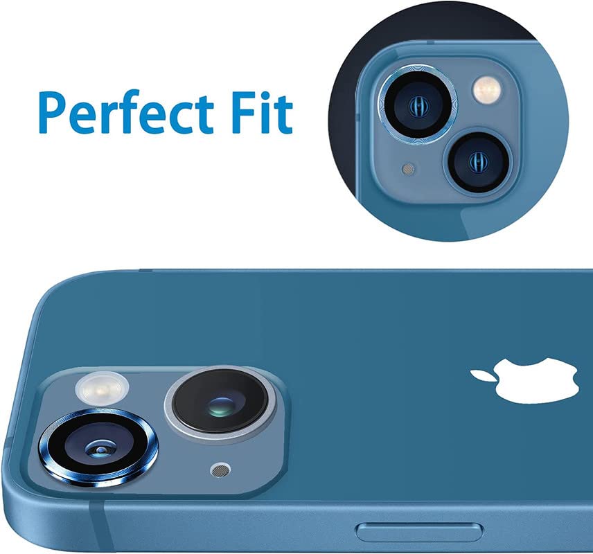 Image of ZYBUX Camera Lens Protector Compatible with iPhone 13 iPhone 13 Mini| High Clarity Scratch Proof 9H Hardness Anti-Spy Anti-Scratch Glass and Aluminum Trim [ Metal ] - (Blue)
