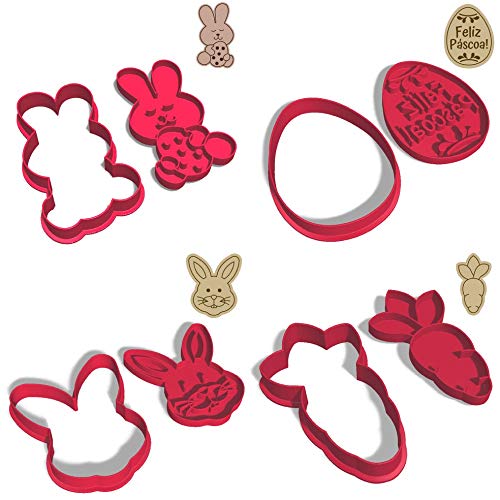 Kit 4 Cortadores com Marca Páscoa Abraço Coelho Cenoura Ovo Tamanho: 7cm