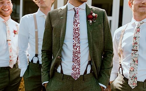 Image of Mantieqingway Men's Skinny Tie, Cotton Floral Ties for Men Wedding Necktie for Groom, Groomsmen, Missions, Dances