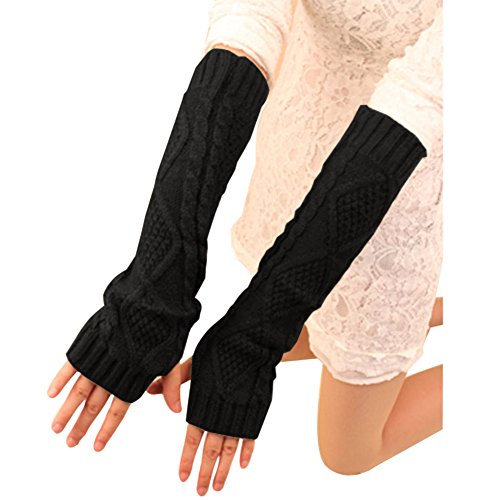 FUNOC Women Winter Warm Fingerless Knitted Long Gloves Mitten Wrist Arm Hand Warmer