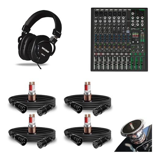 Mackie ProFX12v3+ 12-Channel Mixer with Effects and Bluetooth Bundle with 4 XLR Cables and Closed-Back Studio Mixing Headphones