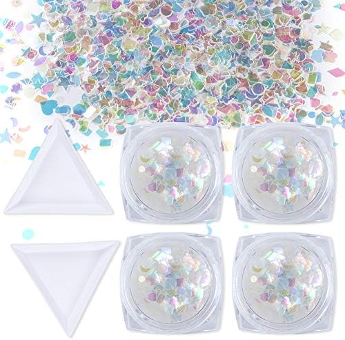 Sindy Nail Art Glitter Sequin Mixed Shape Colorful Flakies Tips 3D Manicure Decoration 4 Boxes With Two Trays