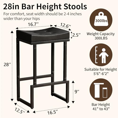 Image of FIRAVOE 28 inch Bar Stools Set of 3, PU Leather Backless Saddle Bar Stools