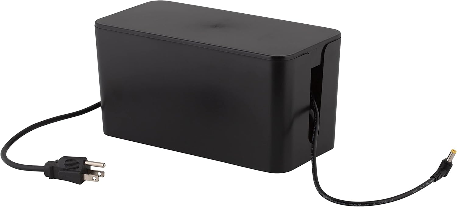 Black Rectangular Lidded Cable Organizer Storage Bin Set