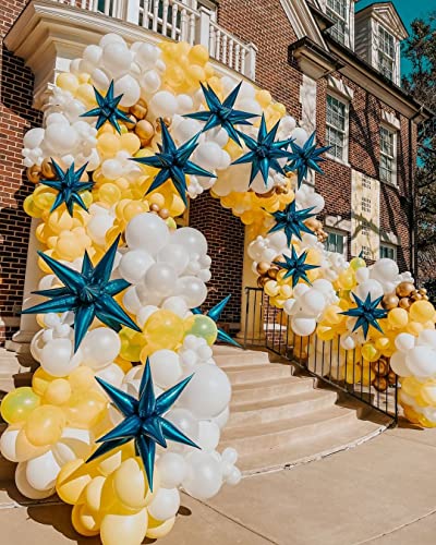 Image of 3pcs 26inch 3D Explosion Star foil balloon, Blue Foil Cone Star burst Balloons for Birthday Wedding New Year Party Event