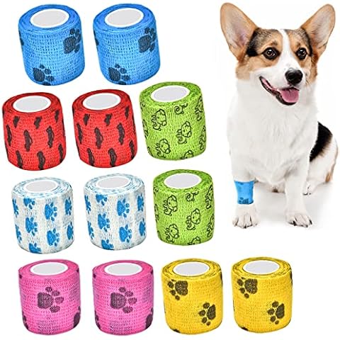 12 Rollen Haftbandage Verband Selbstklebender 5cm x 4,5m - Elastischer Verband Kohäsive Bandage Selbstklebend Bandage Haftbandage Fixierbinde für Katze,Hund,Handgelenk,Knöchelverstauchungen Cover