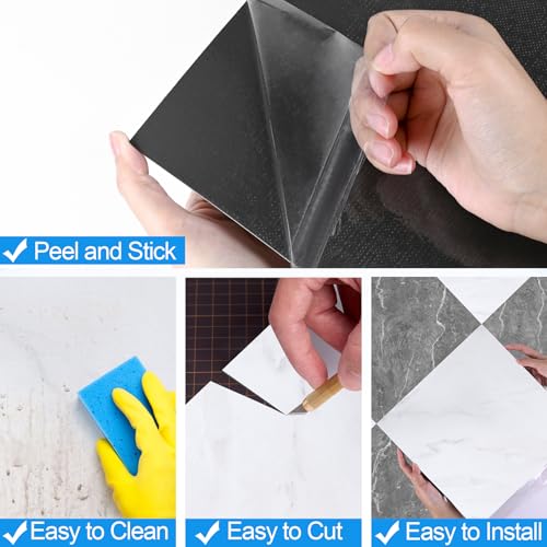 Tottist 30-Pack 12x12 Inch Peel and Stick Vinyl Floor Tiles, Self Adhesive Waterproof Flooring Planks for Kitchen, Dining Room,Bathroom,Vestibule, Cover 30 Sq. Ft(Grey/White Marble,15 Tiles per Color)