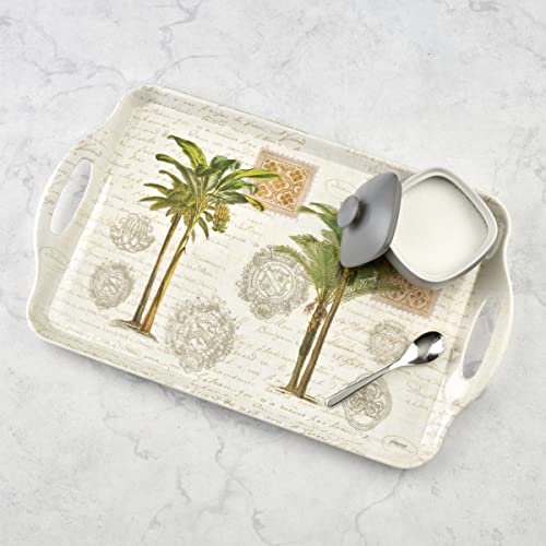Pimpernel Vintage Palm Study Collection Large Handled Tray | Serving Tray For Lunch, Coffee, Or Breakfast | Made Of Melamine For Indoor And Outdoor Use | Measures 18.9" X 11.6" | Dishwasher Safe #TOP3