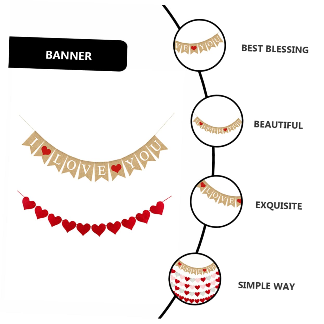 GLEAVI 6stücke Schöne Herz-Banner Für Hochzeiten Teiliges An Dekorativen Wimpeln Aus Jute Mit Love You Motiven Für Romantische Anlässe Valentinstag Und Hochzeitsfeiern
