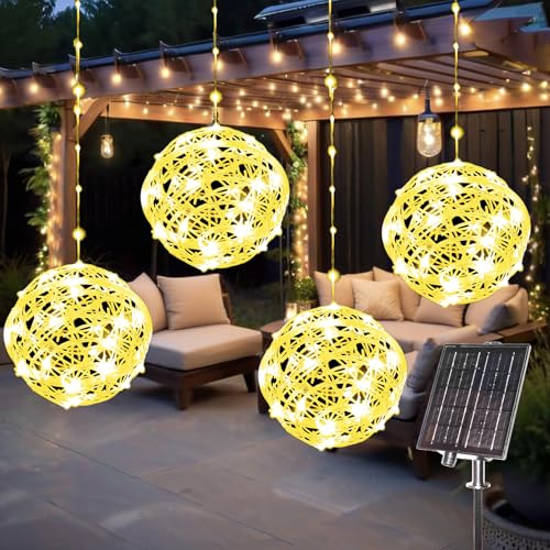 WISEgham Solar Christmas Ball Lights Warm White 4pack