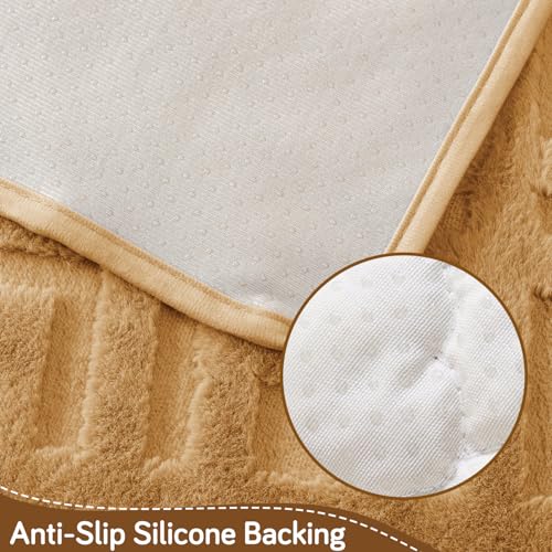 Image of HOKIPO 'Velvet Maze' Premium Sofa Backrest Cover Mat 55x80 cm with Anti-Slip Backing | 1 Pc - Light Brown (AR-6279-LBR)