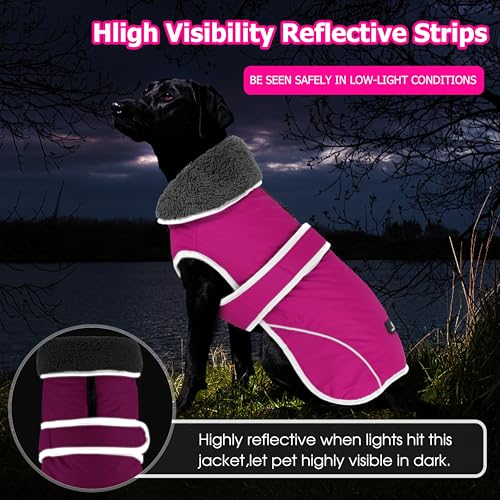 Image of Dogcheer Dog Coat, Waterproof Dog Jacket Reflective Pet Winter Coat with Adjustable Hook & Loop, Christmas Puppy Fleece Jacket Warm Turtleneck Snowsuit for Small Medium Large Dogs - Pink, S