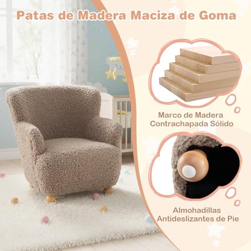 COSTWAY Sofá Sherpa para Niños, Sillón Cómodo con Patas de Madera de Caucho Macizo, Sillón Tapizado para Lectura Infantil, Mobiliario Infantil para Dormitorio, Sala de Juegos y Guardería - imagen 5