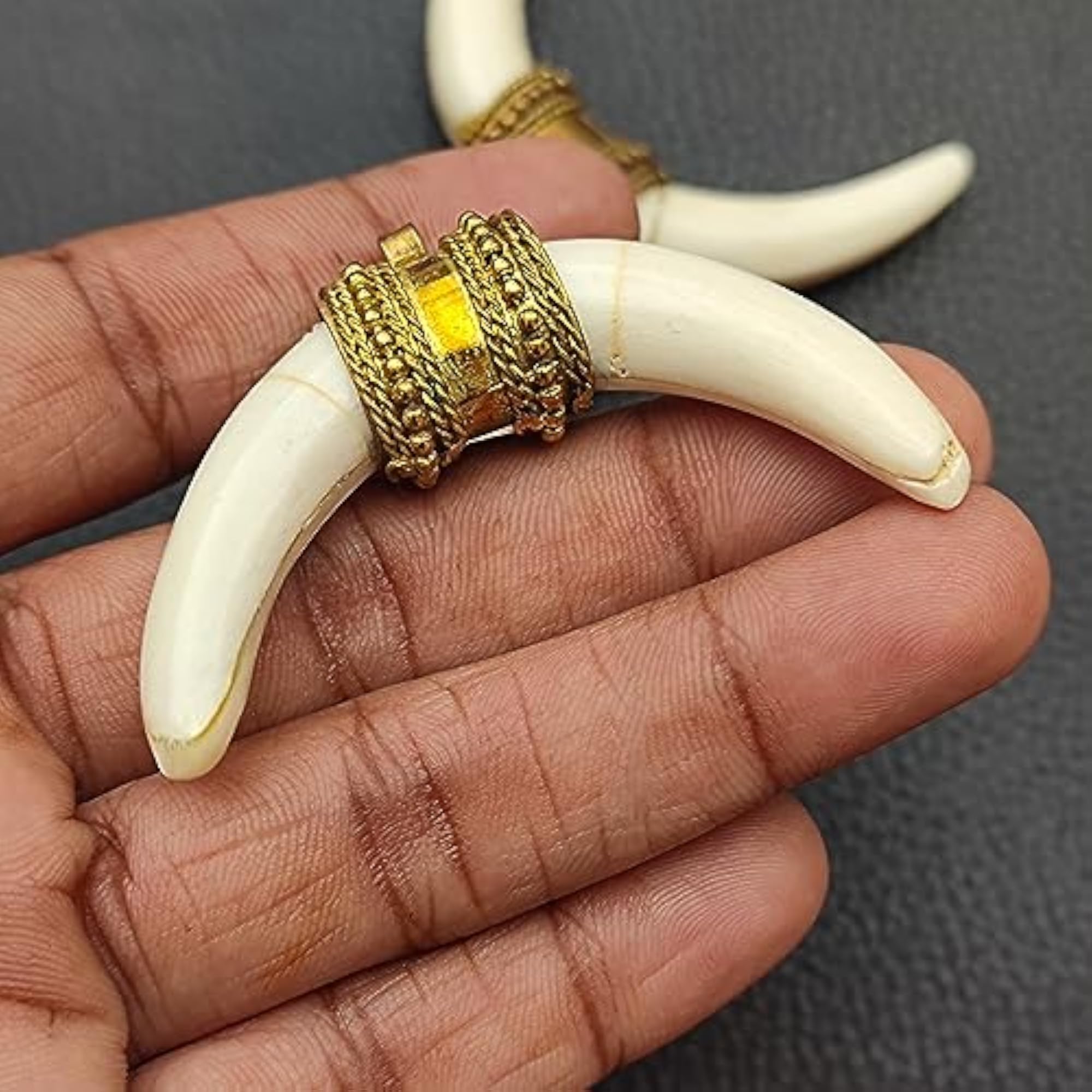 Bone Pendant with Brass Cap Crescent Moon