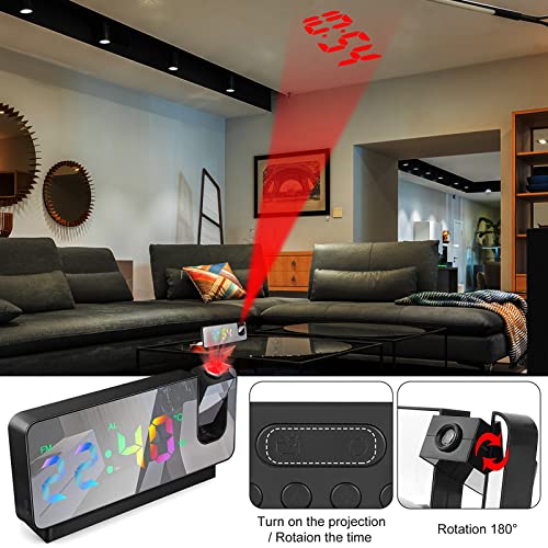 Gevaabu Projection Alarm Clock Digital Wall Clock, Digital Clocks For Bedrooms Alarm Clock For Heavy Sleepers Adults Kids With 180° Projector, Dimmer, Usb Charger, Projection Clock For Bedroom Ceiling #TOP1