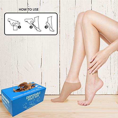 Lemrak Disposable Foot Socks, Box Of Bulk Nylon Slip On Stockings for Trying On Shoes, Beige Try Footies for Women and Men, 144 Piece2
