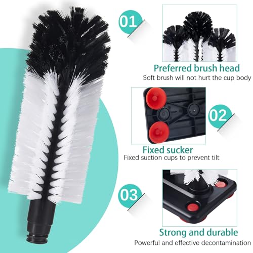 Image of Havawish 4 Pack Water Bottle Cleaning Brush with Suction Base, 3 Head Bristle Bar Glass Washer for Sink, Washer Brush Cleaner for Bar Beer Cup, Wine Glass, Long Leg Cup Kitchen Tools
