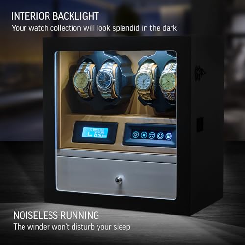 Image of 4 Watch Winder with 5 Watch Storage Space, LCD Display, Touch Control and Interior Light