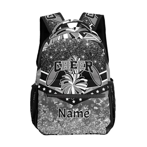 Cheer Grey Cheerleader Custom Multifuction Waterproof Backpack with Name Shoulders Bookbag for Birthday Holiday Gift