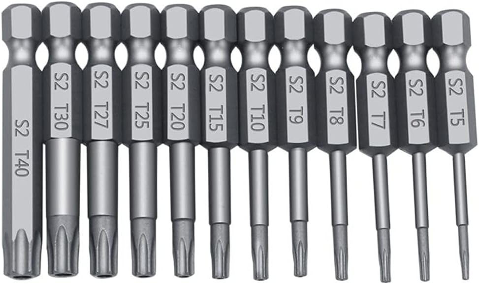 11/12pcs Tamper Proof Security Drill Bit Set Torx Screwdriver Flat Head 1/4" Hex F1FC (Size : 75MM) (50MM)