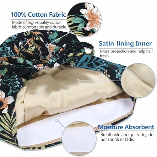 Image of QBA Adjustable Working Cap with Button, Satin-Lined Hat, Cotton Working Hat Sweatband, Elastic Tie Back Hats Unisex