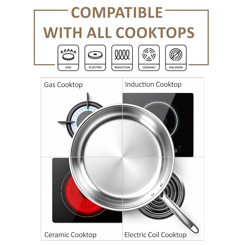 Image of SOLARA Triply Stainless Steel Fry Pan 24 cm, Tri-Ply Induction Compatible Frying Pan, Heavy Bottom Skillet, PFOA-Free, Gas & Induction Safe, Durable Kitchen Cookware