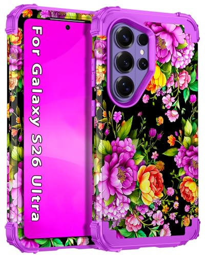 Coque Galaxy S26 Ultra robuste antichoc trois couches plastique silicone fleur lilas