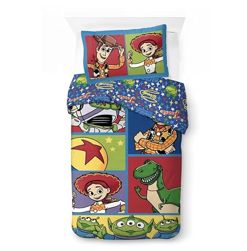 Jay Franco Ensemble de Housse de Couette Kids Disney Toy Story – Literie Ultra-Douce 100% Coton avec taie d'oreiller, Produit sous Licence Officielle, Bleu,...