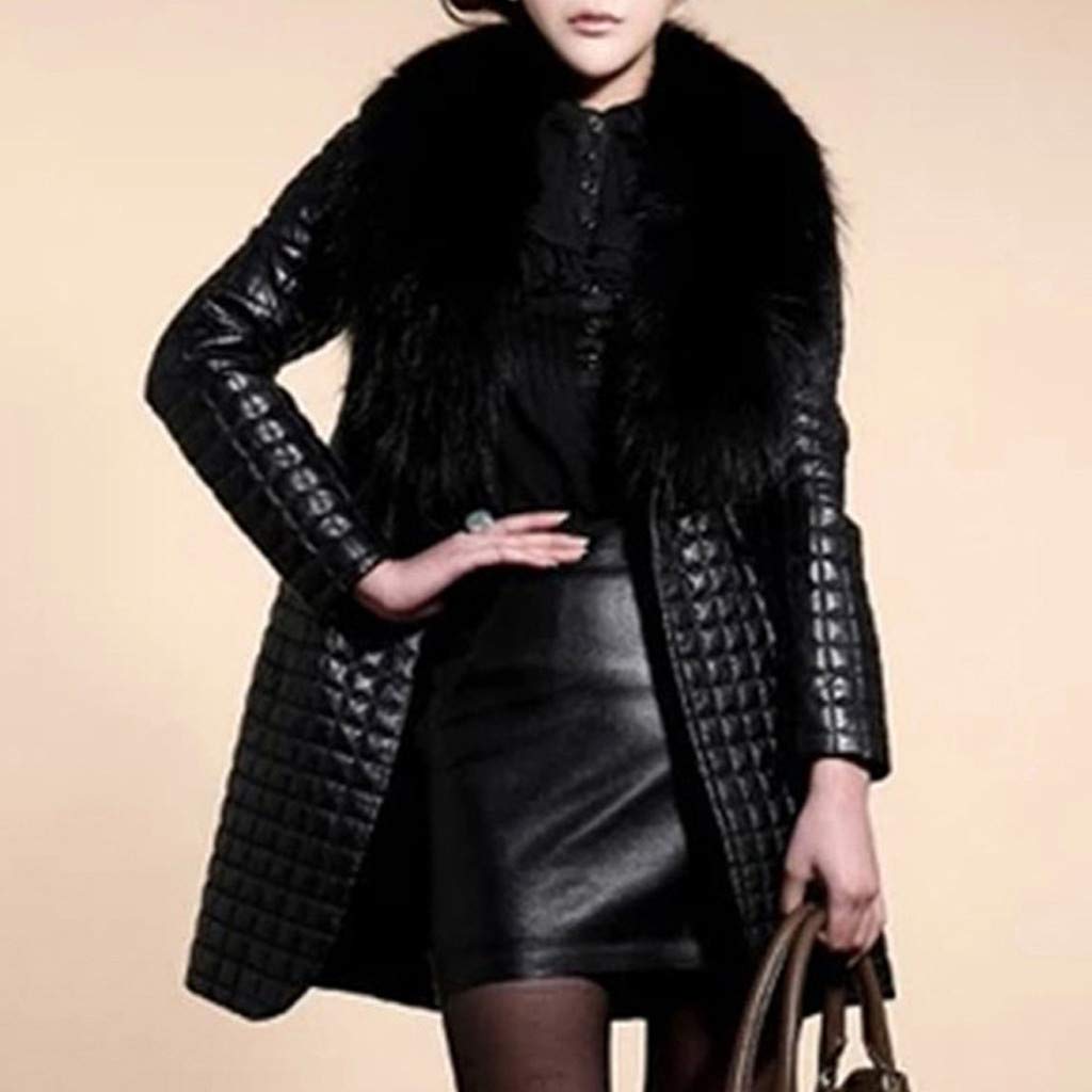 Chaqueta Mujer Invierno Abrigos De Cazadora Forro Polar，Chaqueta larga sintética imitación cuero para mujer abrigo invierno manga larga prenda exterior elegante femenina ropa temporada fría chaqueta