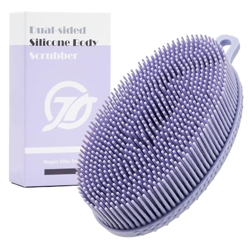 FREATECH Cepillo Corporal de Silicona - Cepillo Corporal de Ducha de 2 Cara para Exfoliación Suave, Limpieza Profunda y Masaje Intensivo, Cuidado de Piel Sensible, Higiénico y Duradero, Lavanda