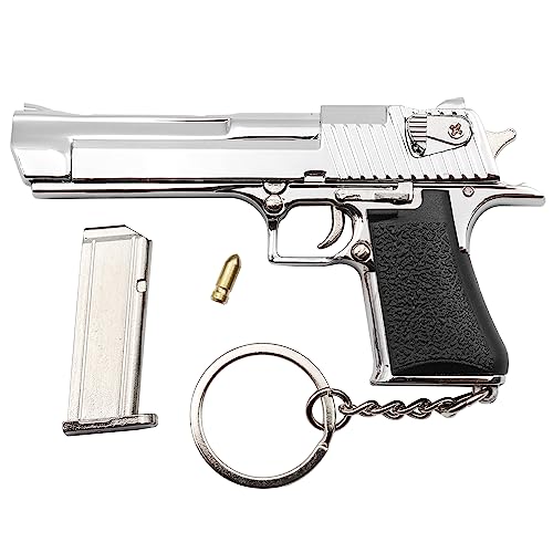Zhongren Tactical Mini Llavero Gun 1: 3 Metal Pistola Forma Llavero Modelo Arma Realista Colección Colgante Bolsa Encanto para Hombres Ejército Fan Regalo (Plata)
