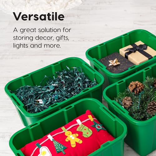 Image of IRIS USA 4-Pack 12 Gallon Storage Bins with Lids |Made in USA| Heavy Duty Plastic Tote Containers for Seasonal Organization, Large - Green /Red