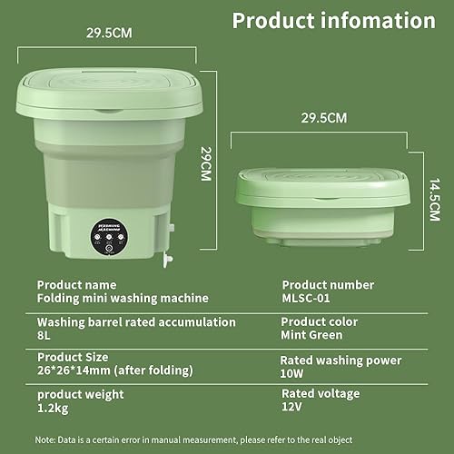 Miniatura 7 de Lavadora portátil, mini lavadora plegable de 8 litros con 3 modos de limpieza profunda para ropa interior, ropa de bebé, pequeña lavadora