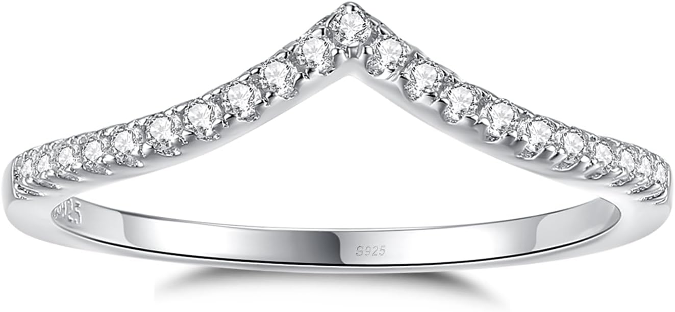 Moissanite Curved Wedding Band for Women 925 Sterling Silver 18K White Gold Plated Stackable Rings Guard Enhancer for Women Size, Anniversary Birthday Jewelry Gift