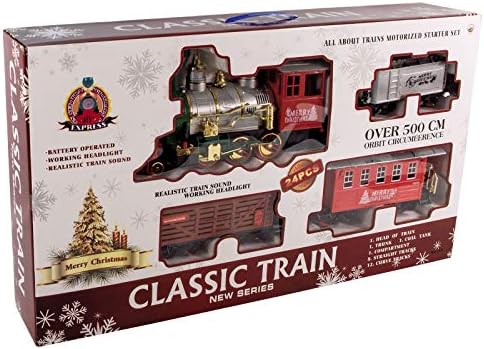 Train De Noël MIJOMA 17 Pièces - Avec Rails (Cercle 103 Cm), Lumière Et Son - Décoration Sapin Nostalgique