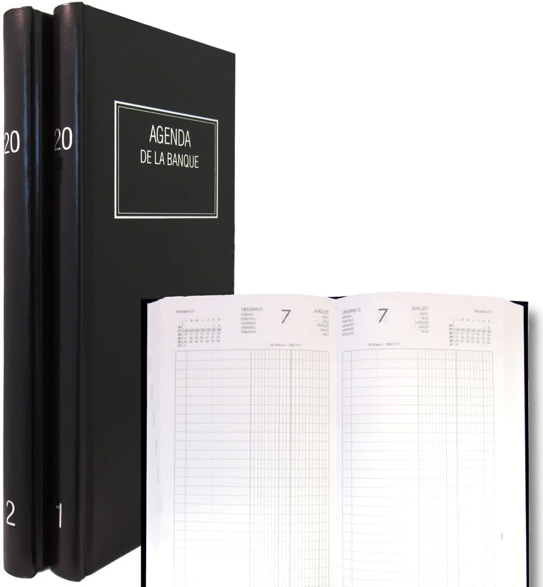Lecas – 1 Agenda diaria del Banco Long Prestige Planificador en 2 volúmenes, enero de 2023 a diciembre de 2023, 15 x 32 cm, color negro